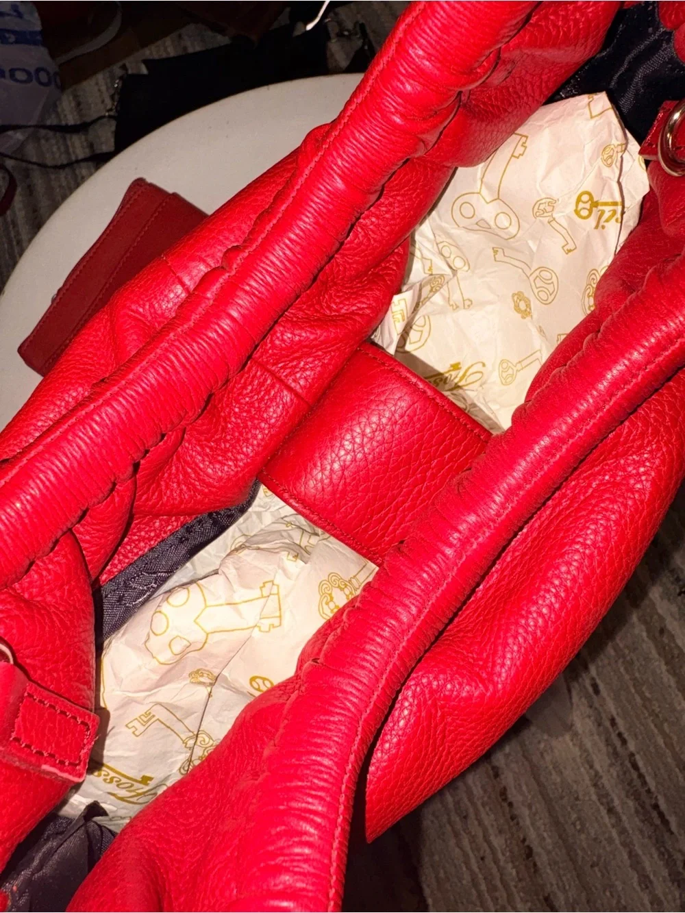 Fossil Red Pebbled Leather Mini Hobo Handbag ZB8590 + Matching Card Case Bundle